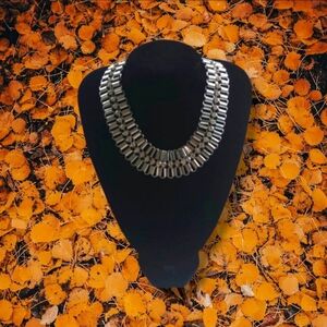 Gorgeous Silver Tone Double Book Chain Link Crystal Collarette Necklace